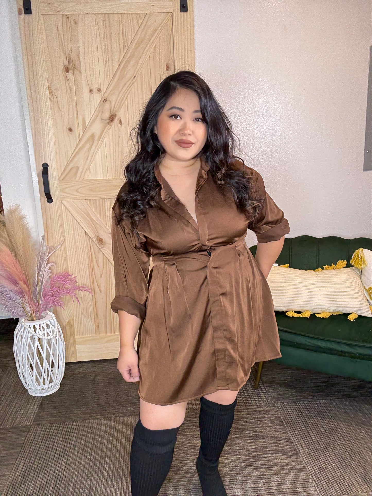 Brown Satin Dress