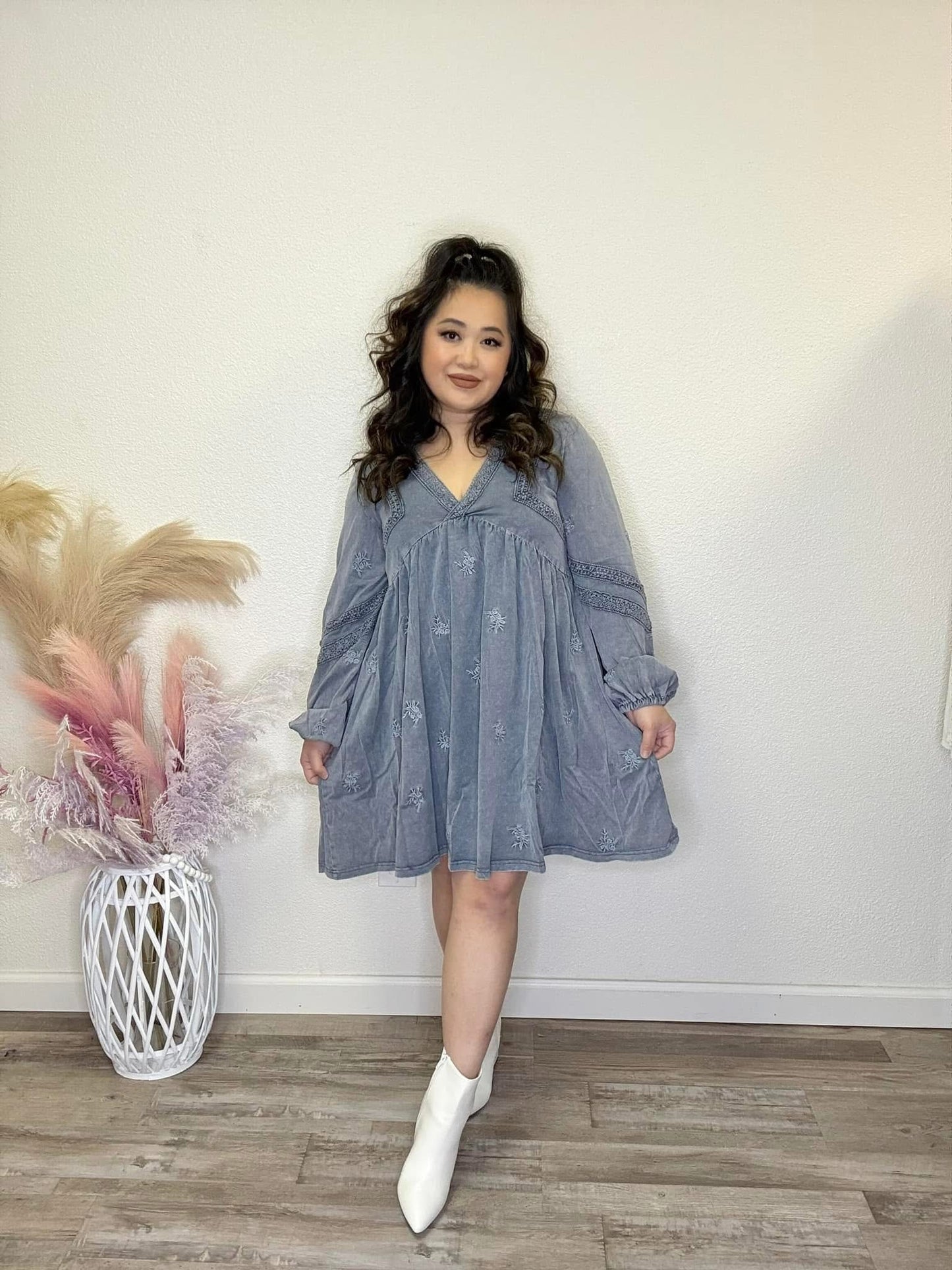 Denim Embroidered Dress