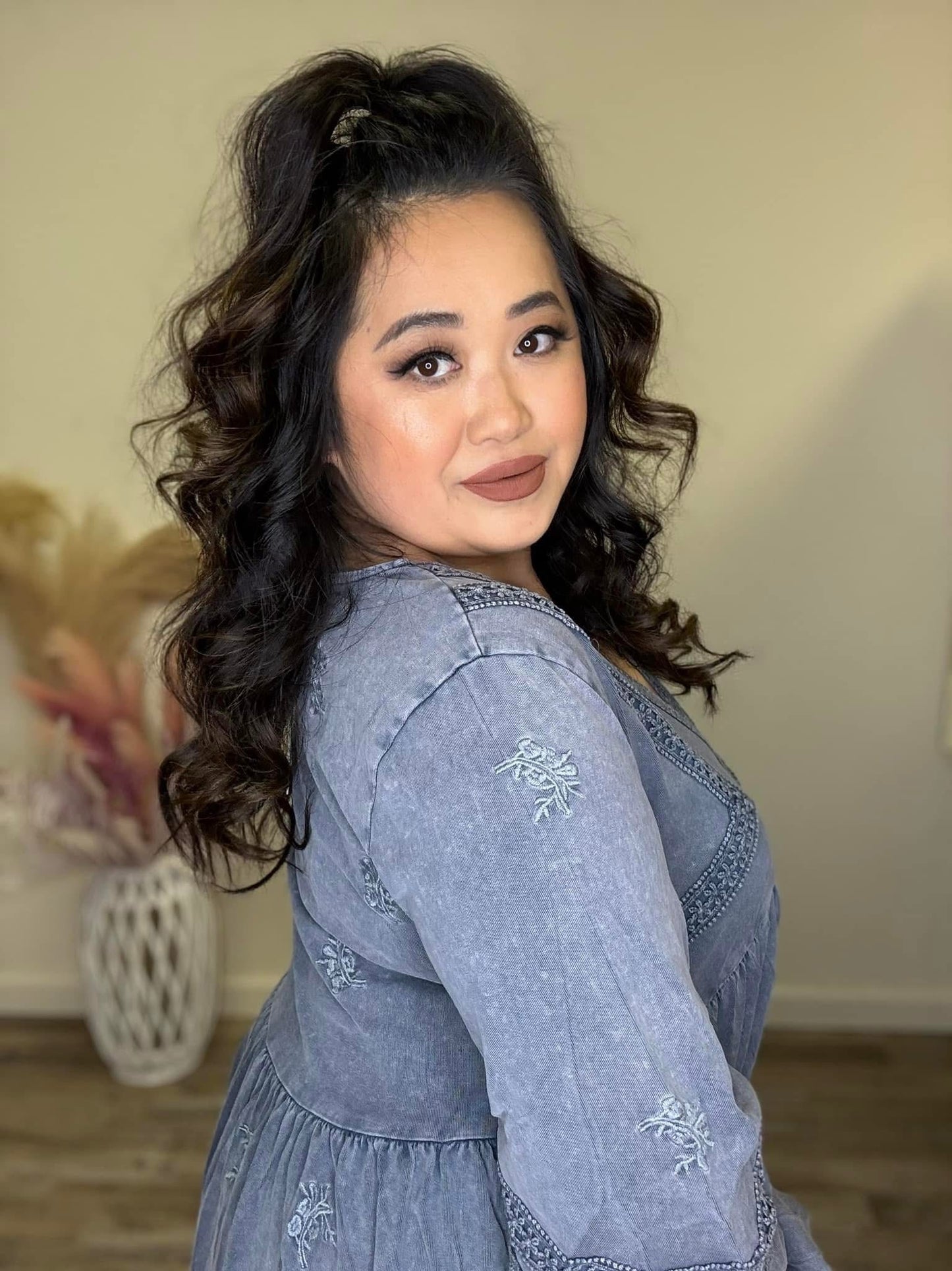 Denim Embroidered Dress