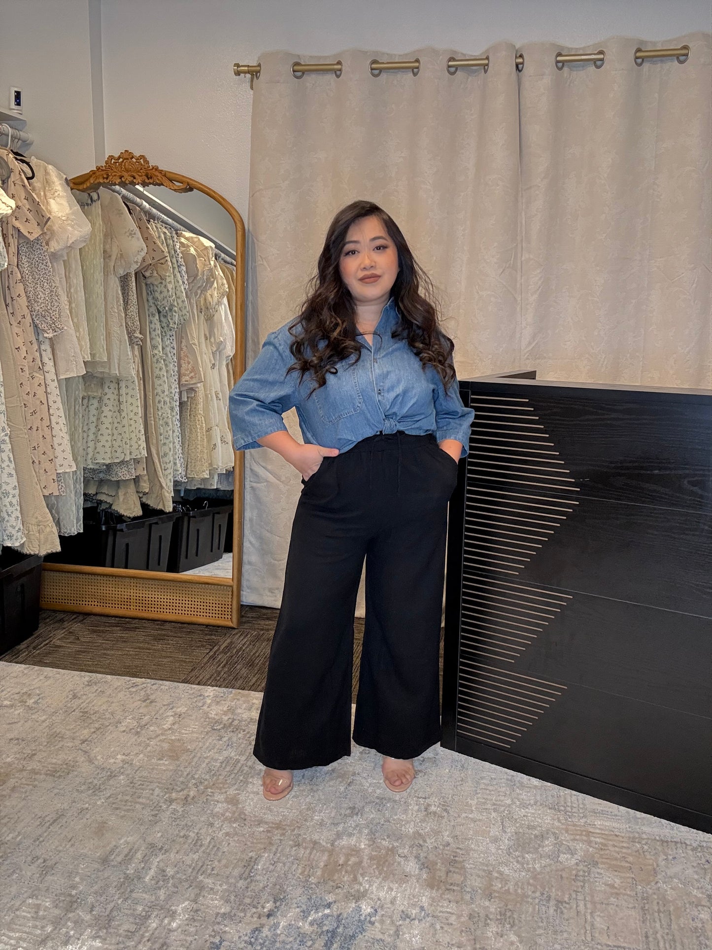 Black Linen Drawstring Pant