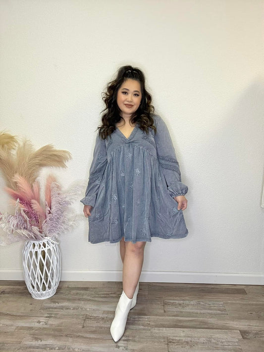 Denim Embroidered Dress