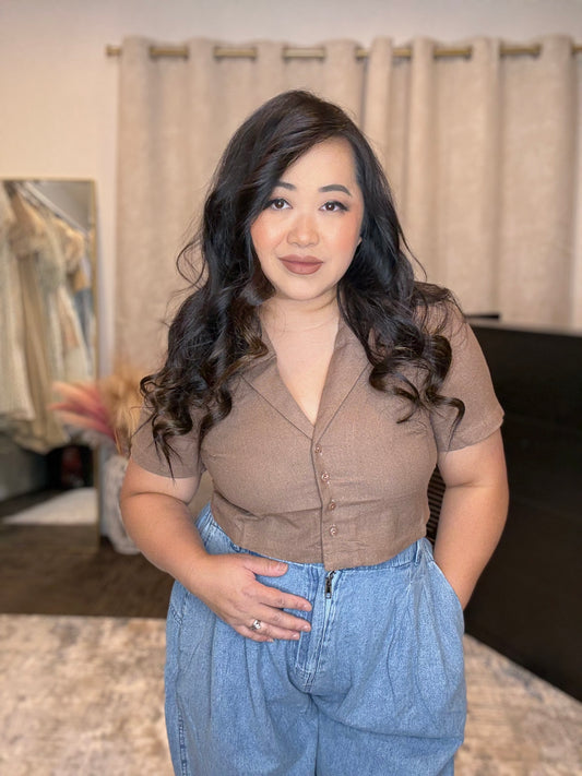 Brown Linen Button Top