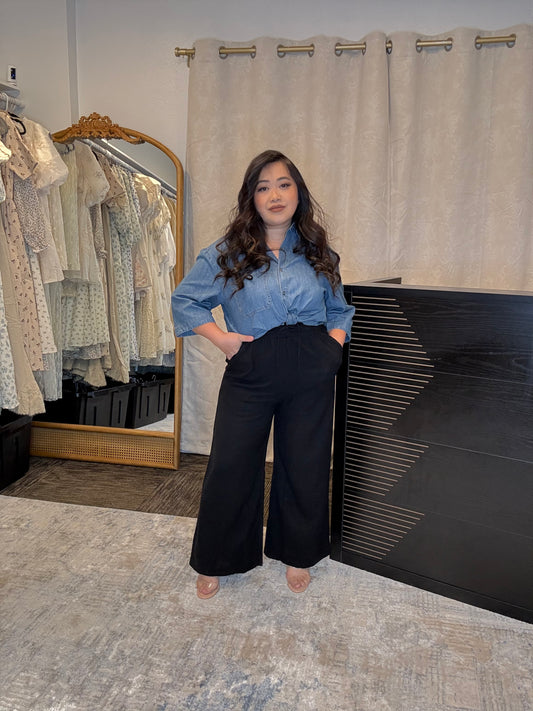 Black Linen Drawstring Pant