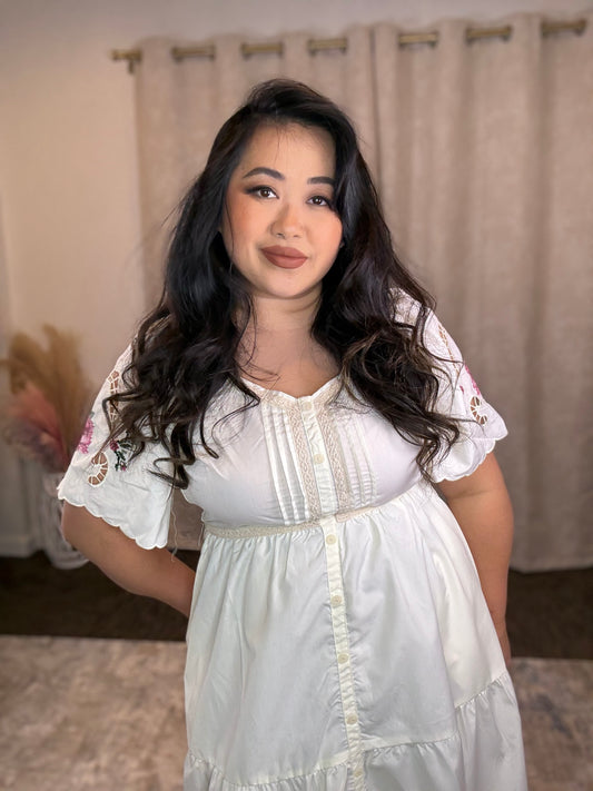 Cream Floral Embroidery Dress